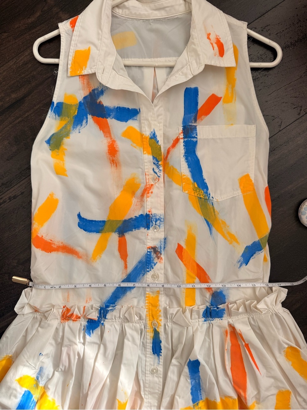Avant Garde Painterly Brush Stroke Dress Drop Waist Bubble Hem Wearable Art - Picture 10 of 12